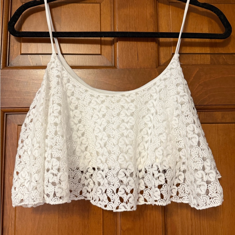 Vintage Havana White Ruffled Cropped Camisole